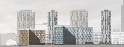Architect's impression of riverside flats, east elevation, by GM+AD Architects